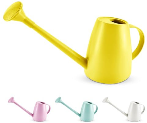 Keplin - 1.8L Plastic Watering Can with Plastic Sprinkler Rose - Durable Garden Watering Jug for Plants & Flowers - Easy Pour Outdoor & Indoor Watering Can - Yellow