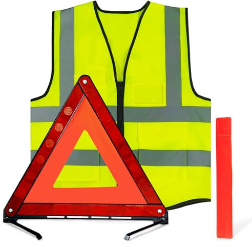 ZTBFHLZQ Warndreieck kfz Warnwesten Set, 360 Grad Reflektierend Warndreieck, Reflektierend Notfalldreieck, KFZ Warnweste, Notfalldreieck Faltbar, Pannendreieck Faltbar mit Aufbewahrungskoffer