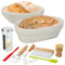 CLTPY Set Cestino Lievitazione Pane in Rattan Naturale (25cm Ovale + 23cm Rotondo) con Tela di Lino, Raschietto Pasta e Accessori - per Casereccio e Porta Pane da Tavola
