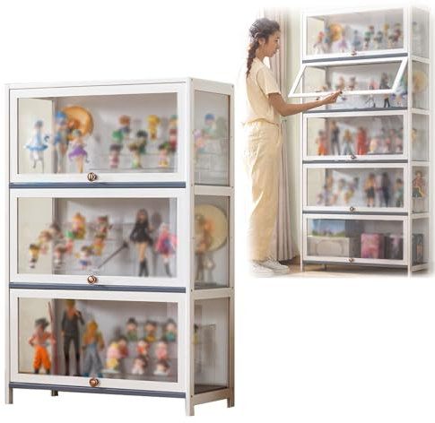 MDDKOP 5 Schicht Sammlervitrine, glasvitrine stehend, Acryl-Sammlungsvitrine, Kuriositätenschränke mit Glastüren Vitrine für Miniaturmodelle von Autos, Figur, Modellbau(Weiß,80x33x106cm)