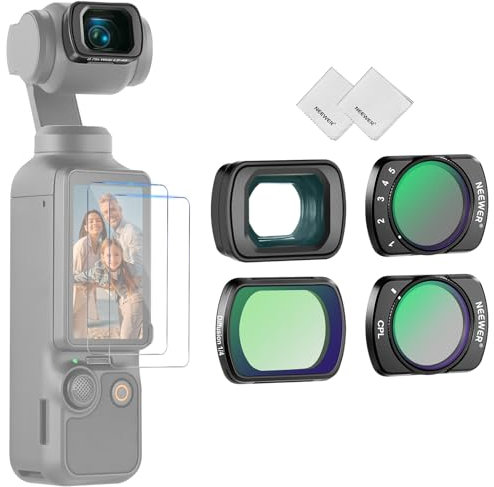 NEEWER ND Filter Set Compatible with DJI Osmo Pocket 3 Creator Combo Accessories, Wide Angle Lens + Variable ND2-32 + CPL + 1/4 Black Mist Diffusion Filter + 2x Screen Protector + 2x Cleaning Cloth