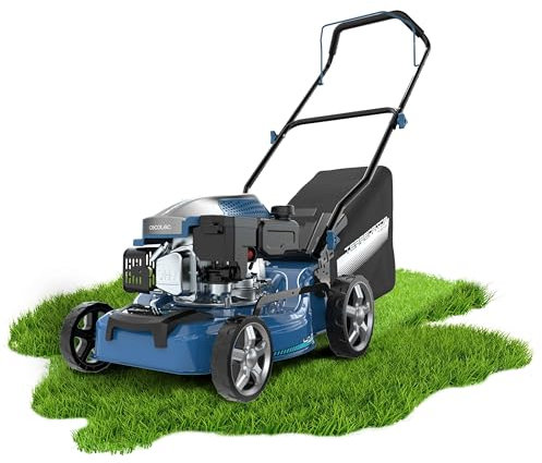 Cecotec Cortacésped de Gasolina Terrenator 2700.41 Total Z. Motor de 144cc, 2,4kW y 3,2CV, Cuerpo de Acero 41cm, Cambio de Altura Sistema Z-Tech, Corte, Recogida y Mulching, Ruedas Traseras XL