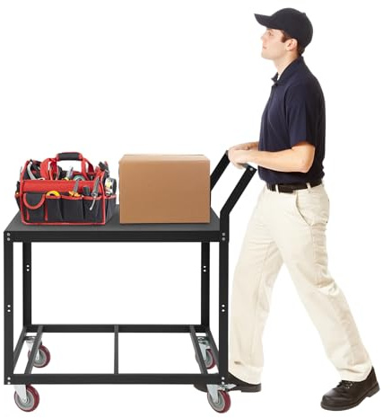 Arbetsbänk rullbar, 107 cm arbetsbänk för garage med 4 universella hjul 2 med bromsar 159 kg viktkapacitet arbetsbord, serveringsvagn utomhus för verkstad, garage, kontor