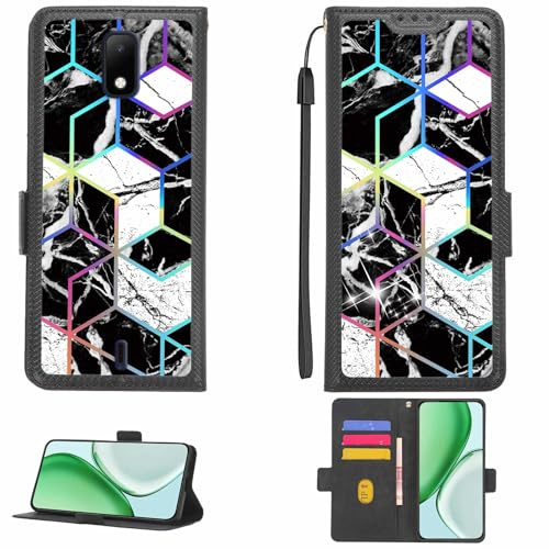 Aroepurt fodral kompatibelt med cricket debut telefonfodral flipskydd [med härdat glas skärmskydd] [RFID-blockering] [färgglatt reflekterat ljus] LPT-HS