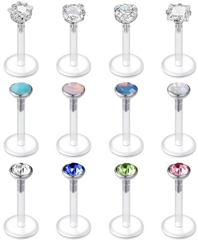 LAURITAMI 12 Pièces 16G Piercing Labret Levre Bioflex Flexibe 8 mm