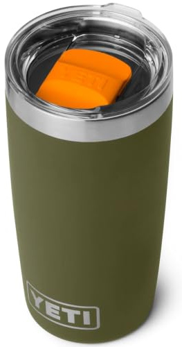 YETI Rambler 10 oz (295 ml) Tumbler with Removable Magslider Lid, Stainless Steel Vacuum Insulated Coffee Cup, Olive/King Crab Orange