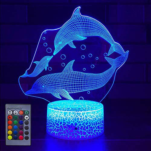 3D Dauphin LED Lampe Dauphin Art Déco Lampe LED 3D Lampe Contrôle à distance 7/16 Couleurs Change Veilleuse USB Powered Enfants Cadeau Anniversaire Noël Cadeau