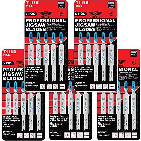 25 lames de scie sauteuse à métaux TopsTools T118B compatibles avec Bosch, Dewalt, Makita, Milwaukee et bien d'autres