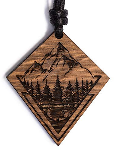 treeforce Berge Natur Holzkette, Halskette, Schlüsselanhänger, Talisman oder Auto- Anhänger 3 in 1 DIY Schmuck, Handmade, nachhaltig und vegan aus Holz