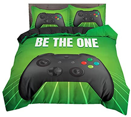 Funda Nórdica Niño Adolescente Dibujos Animados Gamepad Ropa de Cama Microfibra Creativo Botón de Control de Juegos Patrón de Videojuego Funda de Edredón Gaming (Verde,180x210 cm,Cama 105 cm)