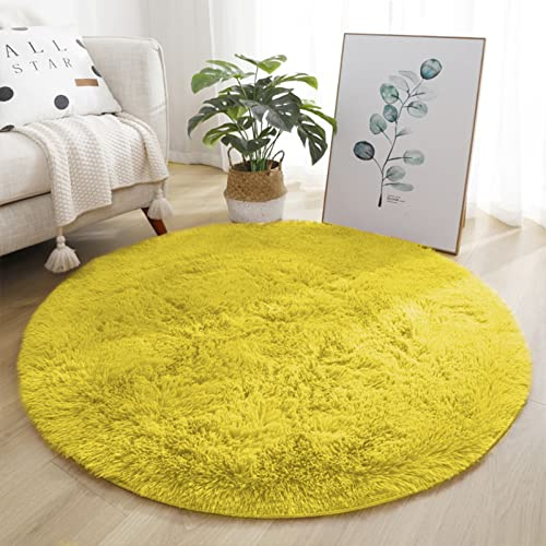 Lifup Alfombra Pelo Largo Mullidas Suaves, Alfombrilla Redonda Antideslizante para Salon Dormitorio Amarillo 80 cm