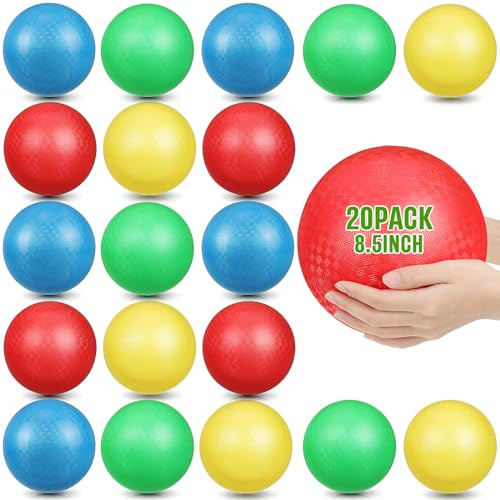 Jerify 20 Pack 8.5 Inch Large Dodgeballs Kickballs Colorful Playground Ball Inflatable Bounce Balls Bouncy Ball PVC Play Balls for Adults Beach Party Game Outdoor Indoor, 4 Colors