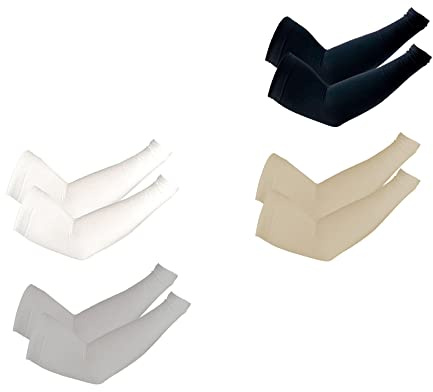 PFFY 4 Pairs Arm Sleeves UV Protection Compression Black+White+Grey+Beige