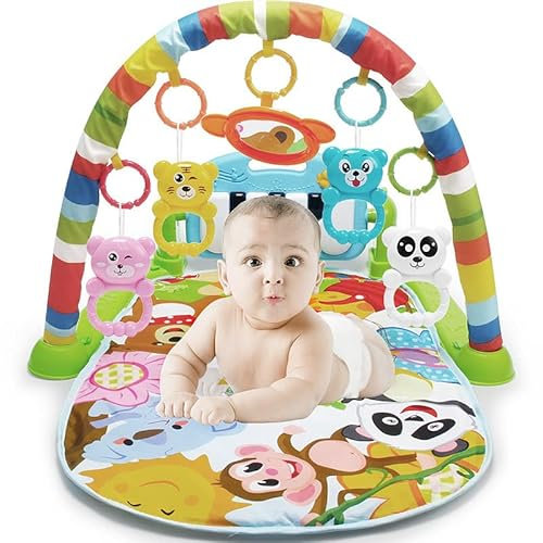 XUANYU Baby-Spielmatte, Spieldecke mit Spielbogen, Spielmatte Baby Faltbar, Lernspielzeug ab 0 Monaten (Grün 80×48×41 cm)