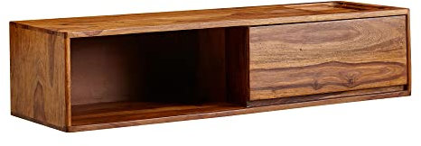 KADIMA DESIGN TV-Kommode zum Aufhängen | Lowboard Hängend Sheesham Massivholz 108x25x34 cm | Design Fernsehschrank Braun | Fernsehtisch mit Stauraum | Moderner TV-Schrank Wand