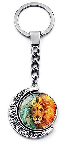 LODMLOER Glowing 12 Constellation Rotation Keychain - Signe du Zodiaque Ouble Sided Moon Verre Pendentif Porte-Clés, Zodiac Keychain 12 Constellation Keychain Cadeau, Lion