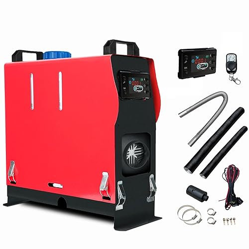 KIASTER 5KW / 8KW 12V Diesel Air Heater All-in-one Parking Heater Diesel Night Heater With LCD Switch & Remote Control for Car Trucks Boat Trailer Caravan Campervans (Single Hole Red, 8KW)