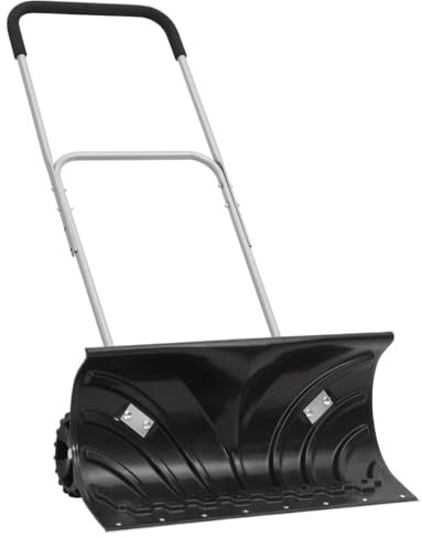 vidaXL Pala de Nieve, Quitanieves con Mango Extensible Lámina Ruedas, Herramienta de Limpieza para Pala, Empujador de Nieve, Acero Negro