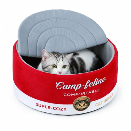 PECHVINO Can-Shaped Cat Bed with Privacy Cover - Comfortable Cushion for Cats & Small Dogs