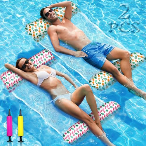 MULEVIP Wasserhängematte 2 Stück Wasser Hängematte,Luftmatratze Pool,4 in 1 Pool Hängematte,Wasserhängematte Erwachsene für Sessel Matratzen Sitz Schwimmatte,Wasserhängematte mit Netz,mit Luftpumpe