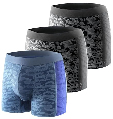 Carer Lot de 3 Boxers pour Incontinence Masculine, Respirants et à la Mode, Coussinet Absorbant de 80 ml pour les Fuites Légères d'Urine Noir et Bleu Taille L