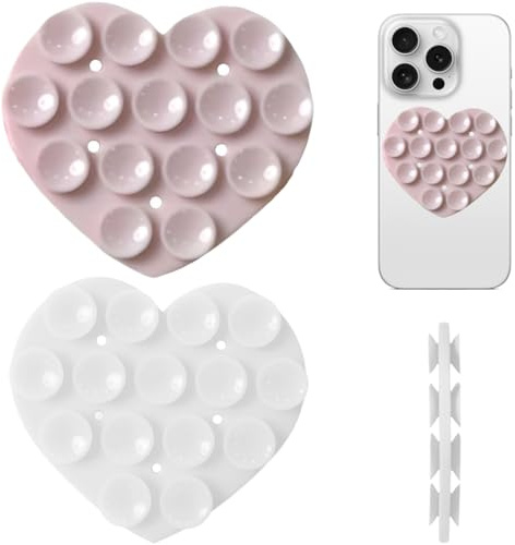 VURYAPI 2 Pezzi Ventosa Per Telefono Per Tutti I Modelli Di Telefono，Silicone Supporto Smartphone Auto, Multiuso Ventosa Per Telefono Auto, Per Telefono Per Tutti I Modelli Di Telefon(Bianco, rosa 1)