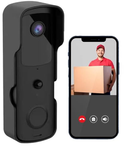 Winnes Sonnette sans Fil WiFi Exterieur 1080P IP65 étanche avec Camera 155° Grand Angle avec Vision Nocturne PIR détection de Mouvement Audio bidirectionnel pour Maison,Classe,Hôpital,Hôtel