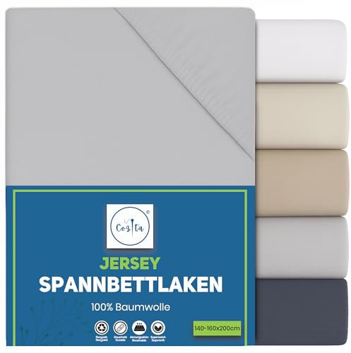 Cozita Basics Spannbettlaken 140x200cm - 100% Baumwoll Jersey Bettlaken, Öko-Tex Zertifiziert, bis 25 cm Matratzenhöhe – Silber