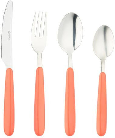 Grunwerg Bistro Cutlery, 16 Piece Set, 18/0 Stainless Steel, Rounded Handle, Coral