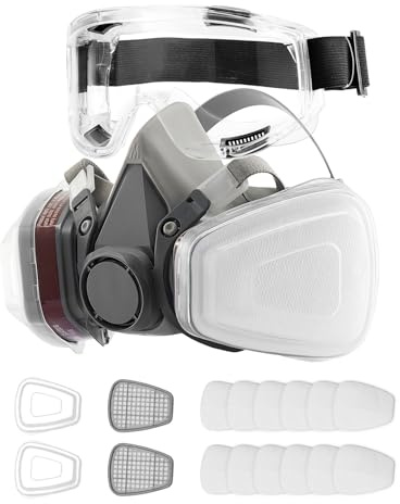 VEVOR Reusable Respirator Mask, Half Face Cover Gas Mask with Safety Glasses and Filters, Organic Vapor Mask and Dust-proof Face Cover, for Painting, Polishing, Welding, Woodworking and DIY Project