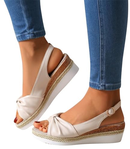 Womens Espadrille Wedge Sandals Ladies Slingback Sandal Ankle Strap Wide Fit Shoes Orthopedic Sliders with Arch Support Peep Toe Platform Slippers Prom Bridal Party Shoes