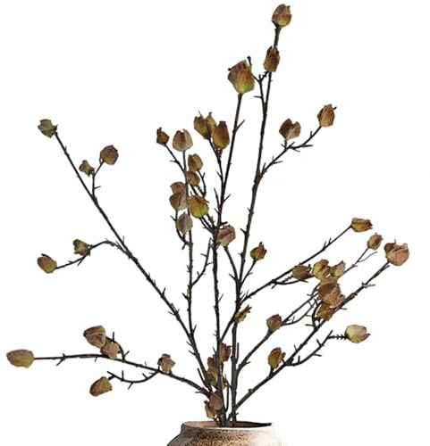 Anyumir 3Pcs Realistic Faux Berry Stems for Tall Vases, 35.4 Inch Bendable Brown Branches with Natural Frosted Effect - Artificial Chinese Lantern Stems for Farmhouse Home Office Decor
