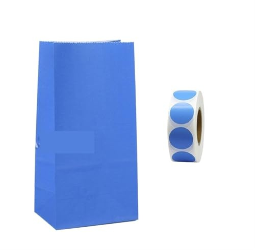 10 st väskor och klistermärke stående färgglada enfärgade randiga polkaprickiga påsar 18 x 9 x 6 cm förpackning presentväska bröllop födelsedag för födelsedag bröllop godis (enblå)
