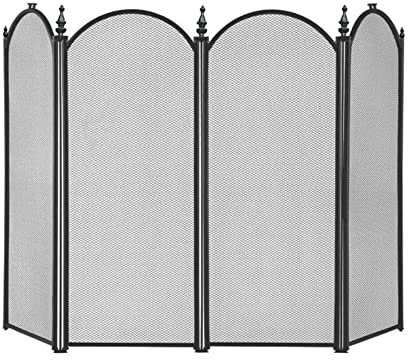 Eldstäder, öppen spis, öppen spis, skärm, svart, stor skärm, brandskärm med 4 metallpaneler, dekoration inomhus eldstad gnistskydd utomhus verktygstillbehör brandskärm/gnistskydd