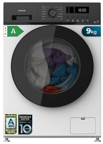 Cecotec Lavadora 9K Carga Frontal Bolero DressCode 9155 Inverter. Clase A-30%, 1400RPM, 12 Programas, Motor Inverter Plus, Bajo Consumo, Steam Max, Drum Clean, Delay Start, PreWash, Panel Control LED