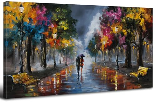 Arte de pared abstracto con vista a la calle para la sala de estar, imagen de amor de pareja obra de arte de pintura de árbol colorida, impresión en lienzo oficina, dormitorio, tamaño 20 x 40”