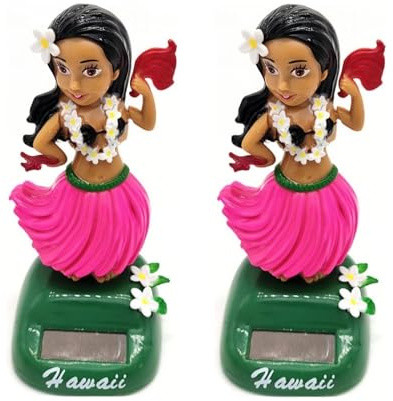Clockjuan 2Pcs Pink Hawaii Solar Dancing Bobblehead - Funny Dashboard Decor, Cute Car/Home Decor & Hawaii Gifts | Educational Dashboard Bobblehead