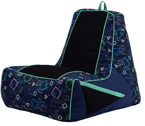 icon Meta Gaming Bean Bag Chair, Glitch Print Navy, Large Gaming Bean Bag with Filling Included, Teenager Gifts, Gamer Gifts, Living Room, Bedroom, Bedroom Furniture