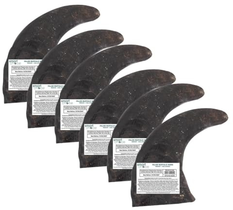 Pack of 6 Meat Filled Buffalo Horn Treat - Pet Dog Puppy Natural Snack Chew High Protein Reward For Good Behaviour - Promotes Dental Hygiene Supports Healthy Teeth & Gums Teething