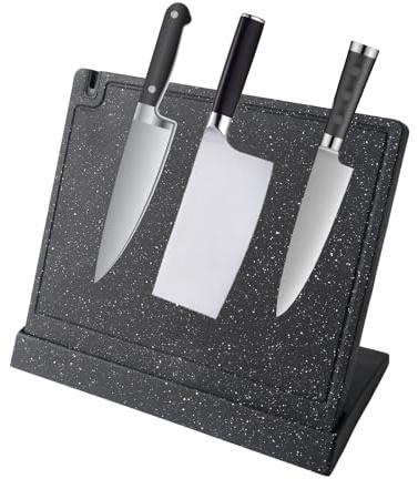 Ceppo portacoltelli magnetico senza coltello, supporto magnetico con forte forza di tenuta, design rimovibile con custodia, materiale PP per coltelli da cucina, coltello damascato e utensili in