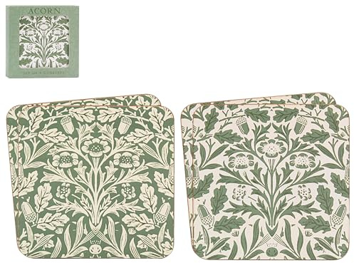 The Leonardo Collection William Morris Acorn Coasters Set of 4 | Durable, Tea, Coffee & Cold Drinks, Dining Tables, Living Spaces