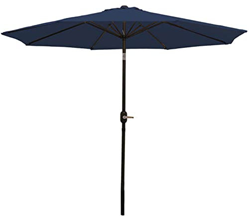 Sunnydaze 274,3 cm Sonnenschirm Terrasse und Balkon - Sonnenschirm Neigbar Kippbar per Knopfdruck und Kurbel - Aluminiumgestänge und Polyester-Schirm - Marineblau