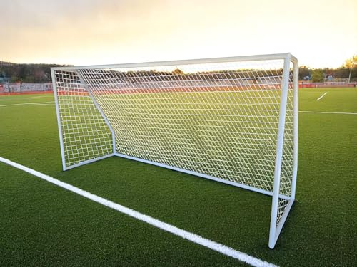 PASS Premier 12 X 6 Ft. Youth Size Steel Soccer Goal. 2 Diameter Strongest Steel Frame w/Durable 4mm Net, Ground Stakes, Elastic Clasp & Re-Usable Ties. 12x6 Ft. Practice Aid.(1Net)