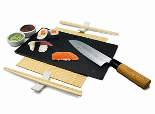 NERTHUS FIH 357 Set De Sushi, Negro/Plata, Porcelana