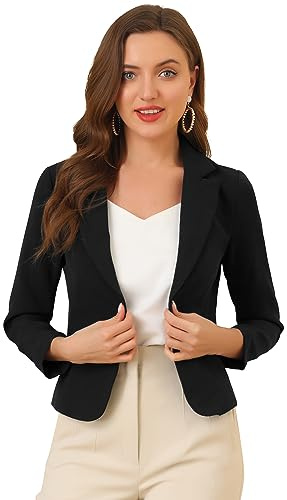 Allegra K Blazer Femme Imprimé Fleuri Veste de Costume d'affaires Décontracté à Revers Cranté Coupe Cintré Blazer de Bureau Floral Noir-Uni L