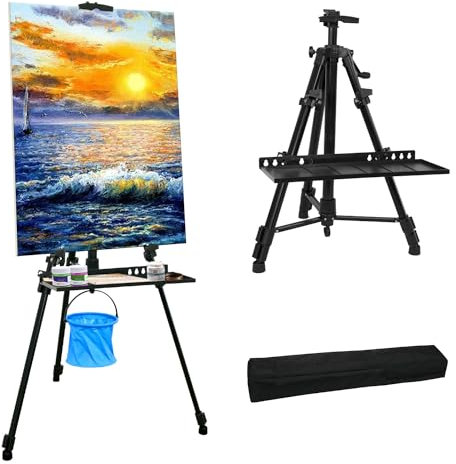 Newzealkids Staffelei Groß 50-152cm Atelierstaffelei aus Aluminium Leinwand Kunst Malstaffelei Ständer mit Tragbarer Tasche Stativ für Kuntsmalerei und Werbung, Schwarz