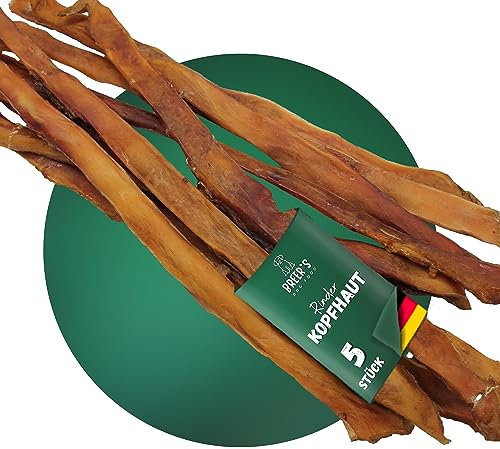 BREERs Getrocknete Rinderkopfhaut 70-80 cm für Hunde 5 Stück aus eigener Deutscher Herstellung, Kauartikel für Groß & Klein