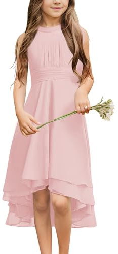 Galawaqe Chiffon Flowy Dresses Flower Girls Asymmetrical with Ruffles Sleveless Swing Party Gowns A-Line Dress