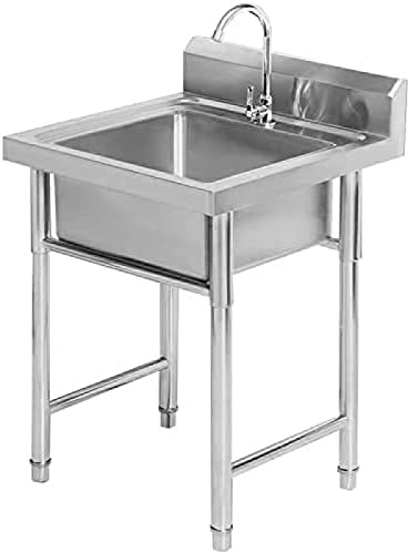 Stainless Steel Double Basin Outdoor Sink Professional Kitchen Preparation Sink with Tap, Washbasin for Garage for Laundry, Simple Basin with