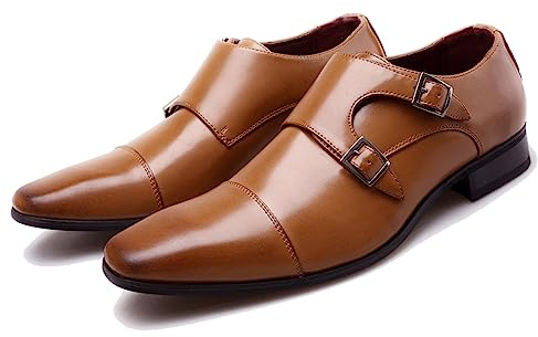 ENWIND Zapatos de Vestir Hombres Oxford Traje Derby Zapatos con Hebilla Zapatos de Negocios de Cuero Sintético para Boda,Marrón,42 EU